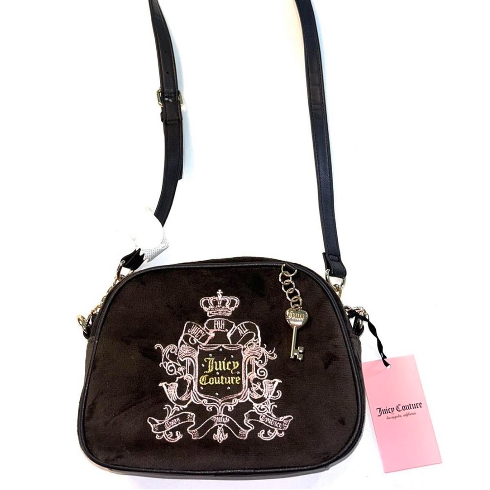 Juicy Couture Brown Velour Bag with Pink Logo